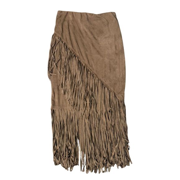 Brown South Western Boho Cowgirl Fringe Midi Maxi Skirt Size S Halloween Costume - Picture 1 of 5